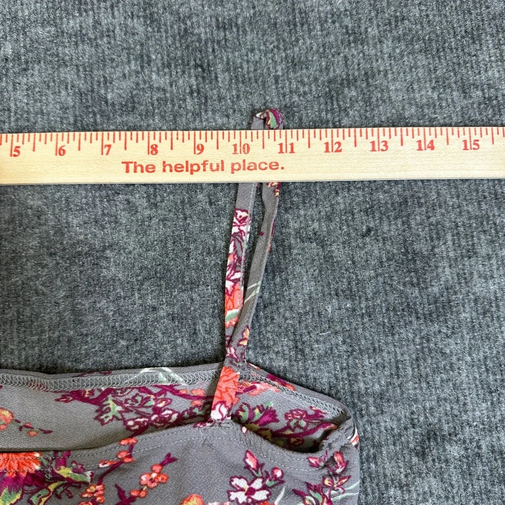 Free People Floral Ruched Midi Dress Grey Pink Orange Spaghetti Strap Medium